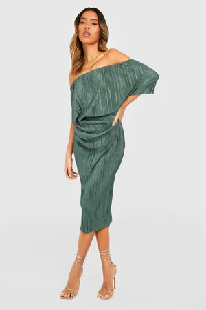 Boohoo Off The Shoulder Plisse Midi Party Dress