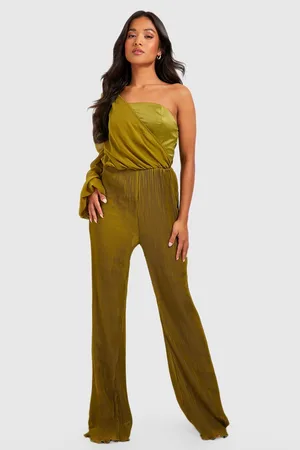 Boohoo Petite One Shoulder Chiffon Plisse Jumpsuit