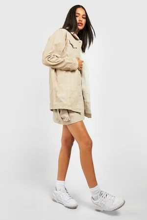 Boohoo Teddy Detail Longline Cord Jacket