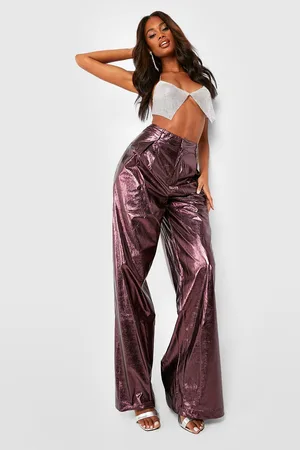 Boohoo Metallic Leather Look High Rise Trouser