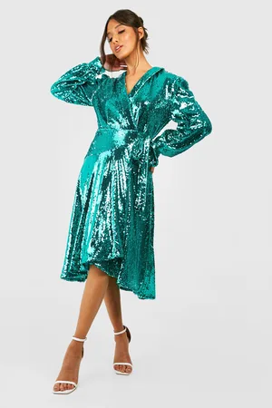 Boohoo Sequin Wrap Midi Party Dress