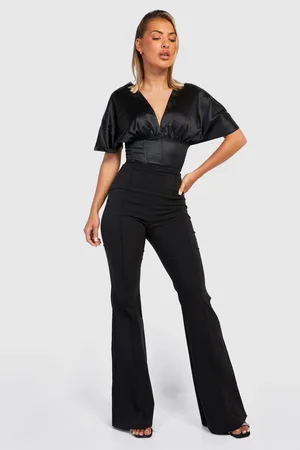 Boohoo Satin Off The Shoulder Corset Bodysuit
