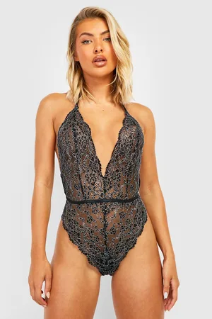 Boohoo Glitter Lace Plunge Bodysuit