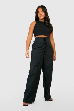 Boohoo Plus Tie Waist Wide Leg Cargo Trousers