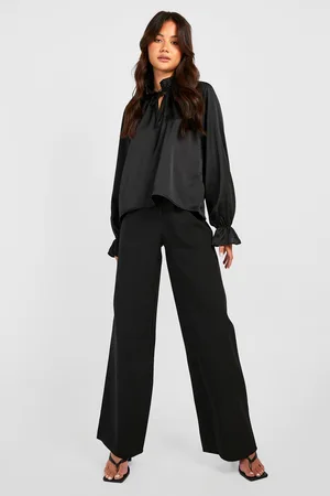 Boohoo Ruffle Neck Textured Satin Blouse