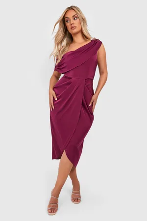 Boohoo Plus Satin Corset Shoulder Wrap Midi Dress