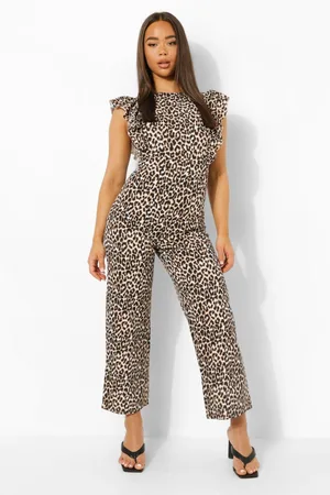 Boohoo Leopard Frill Sleeve Jumpsuit