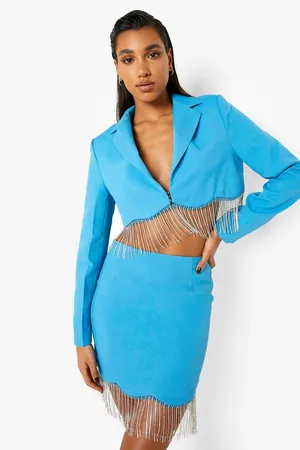 Boohoo Diamante Tassel Scalloped Hem Blazer
