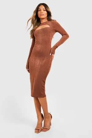 Boohoo Textured Slinky Cut Out Midi Dress