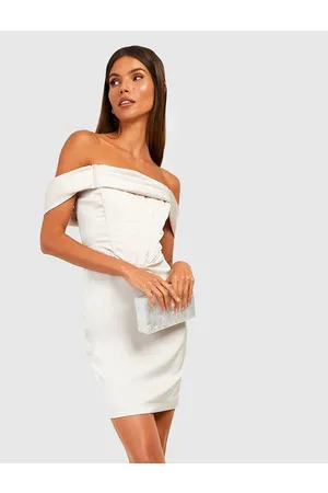 Boohoo Satin Corset Bardot Drape Mini Dress