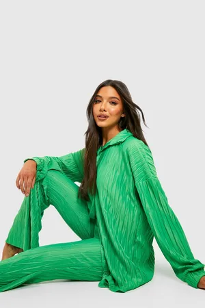 Boohoo Textured Plisse Flared Trousers