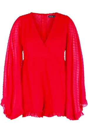 Boohoo Plus Dobby Chiffon Wide Sleeve Playsuit