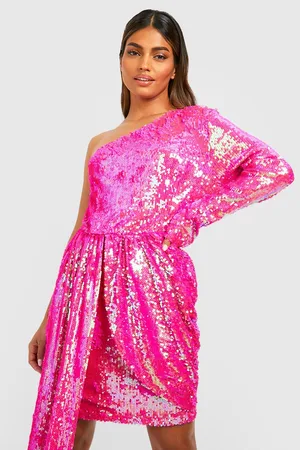 Boohoo Sequin Drape One Shoulder Mini Party Dress