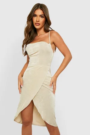 Boohoo Textured Slinky Cowl Neck Wrap Slip Dress