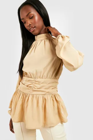 Boohoo Woven High Neck Peplum Blouse