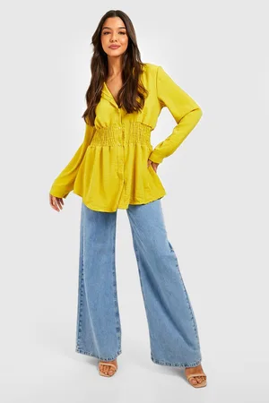 Boohoo Hammered Shirred Waist Shirt