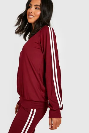 Boohoo Rib Side Stripe Hooded Loungewear Set