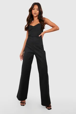 Boohoo Bengaline Metallic Bandeau Flare Jumpsuit