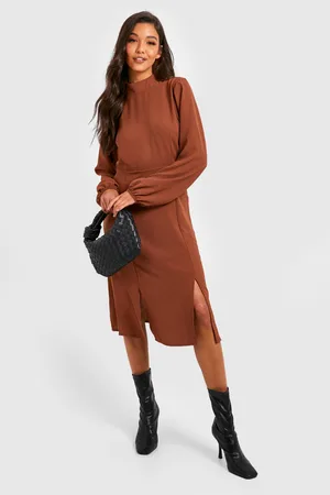 Boohoo High Neck Long Sleeve Midi Dress
