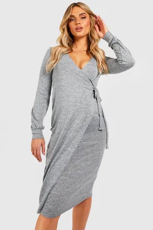 Boohoo Maternity Melange Knit Tie Wrap Midi Dress