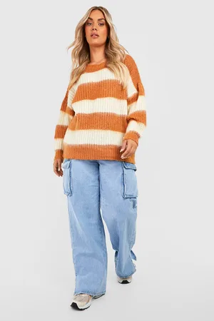 Boohoo Plus Fluffy Knit Striped Jumper