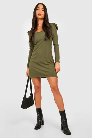 Boohoo Petite Jumbo Rib Square Neck Shift Dress