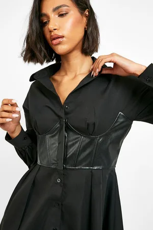 Boohoo Shirt With Leather Look Corset