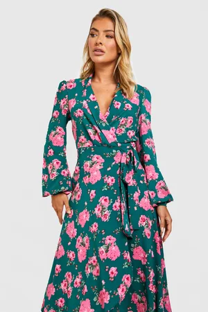 Boohoo Floral Wrap Belted Midi Dress