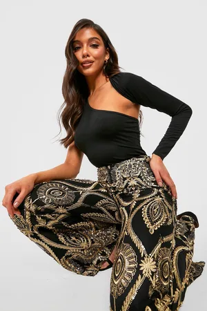Boohoo Sequin Damask High Waist Flared Trousers