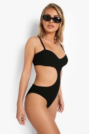 Boohoo Crinkle Cut Out Swimsuit