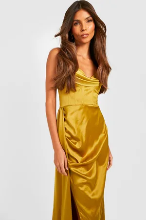 Boohoo Satin Corset Off Shoulder Maxi Dress