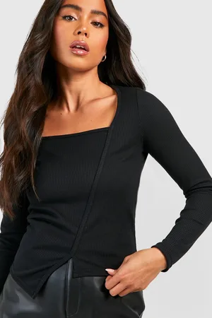 Boohoo Petite Soft Knit Rib Cut Out Long Sleeve Top