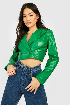 Boohoo Premium Leather Look Cropped Tailored Blazer