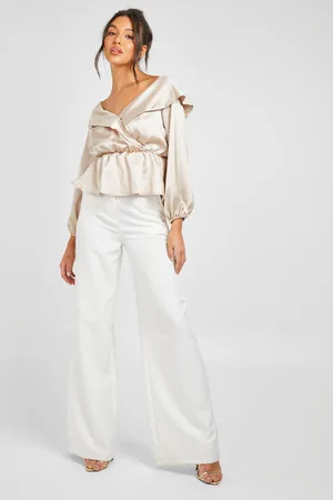 Boohoo Off The Shoulder Satin Wrap Top