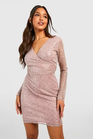 Boohoo Glitter Plisse Wrap Front Ruched Mini Party Dress