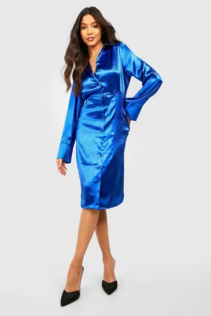 Boohoo Satin Wide Sleeve Midi Shirt Dress