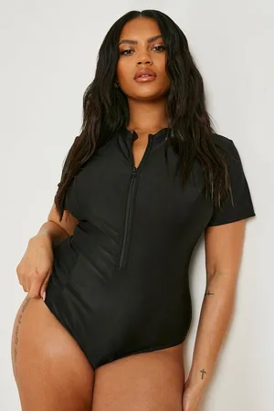 Boohoo Plus Rash Guard Zip Up Swimsuit