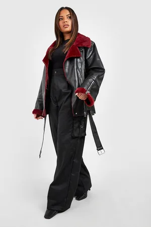 Boohoo Plus Red Faux Fur Aviator Jacket
