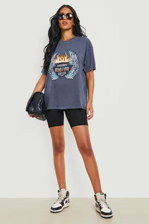 Boohoo Tall Overdyed Motor Cycles Print T-shirt