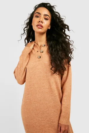 Boohoo Polo Button Collar Knitted Maxi Dress