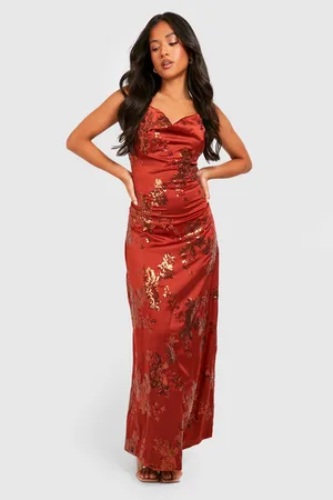 Boohoo Petite Satin Embellished Sequin Maxi Dress