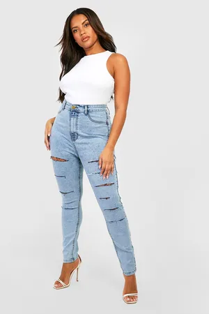 Boohoo Plus Slash Rip Skinny Jeans