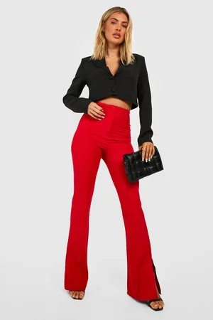 Boohoo High Waisted Split Hem Tailored Flared Trousers