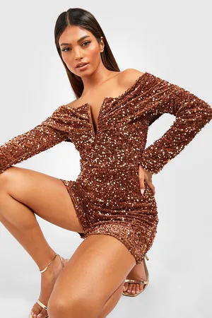 Boohoo Sequin Bardot Plunge Playsuit