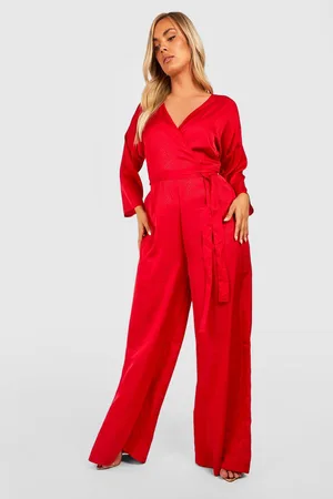 Boohoo Plus Leopard Jacquard Satin Tie Front Wide Leg Jumpsuit
