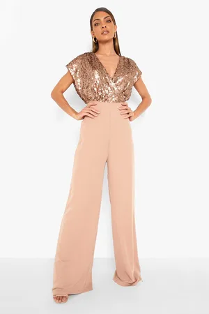 Boohoo Sequin Wrap Wide Leg Jumpsuit