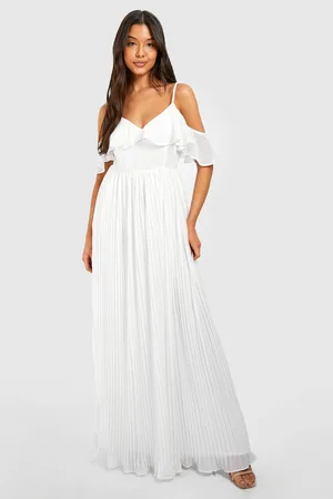 Boohoo Cold Shoulder Pleated Chiffon Maxi Dress