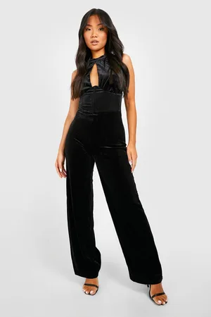 Boohoo Petite Velvet Corset Halter Jumpsuit