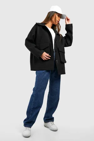 Boohoo Wool Look Pocket Detail Shacket
