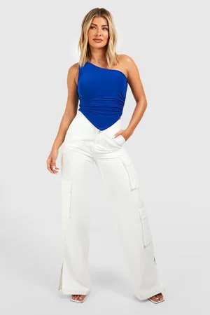 Boohoo Double Layer Slinky One Shoulder Pointed Hem Top